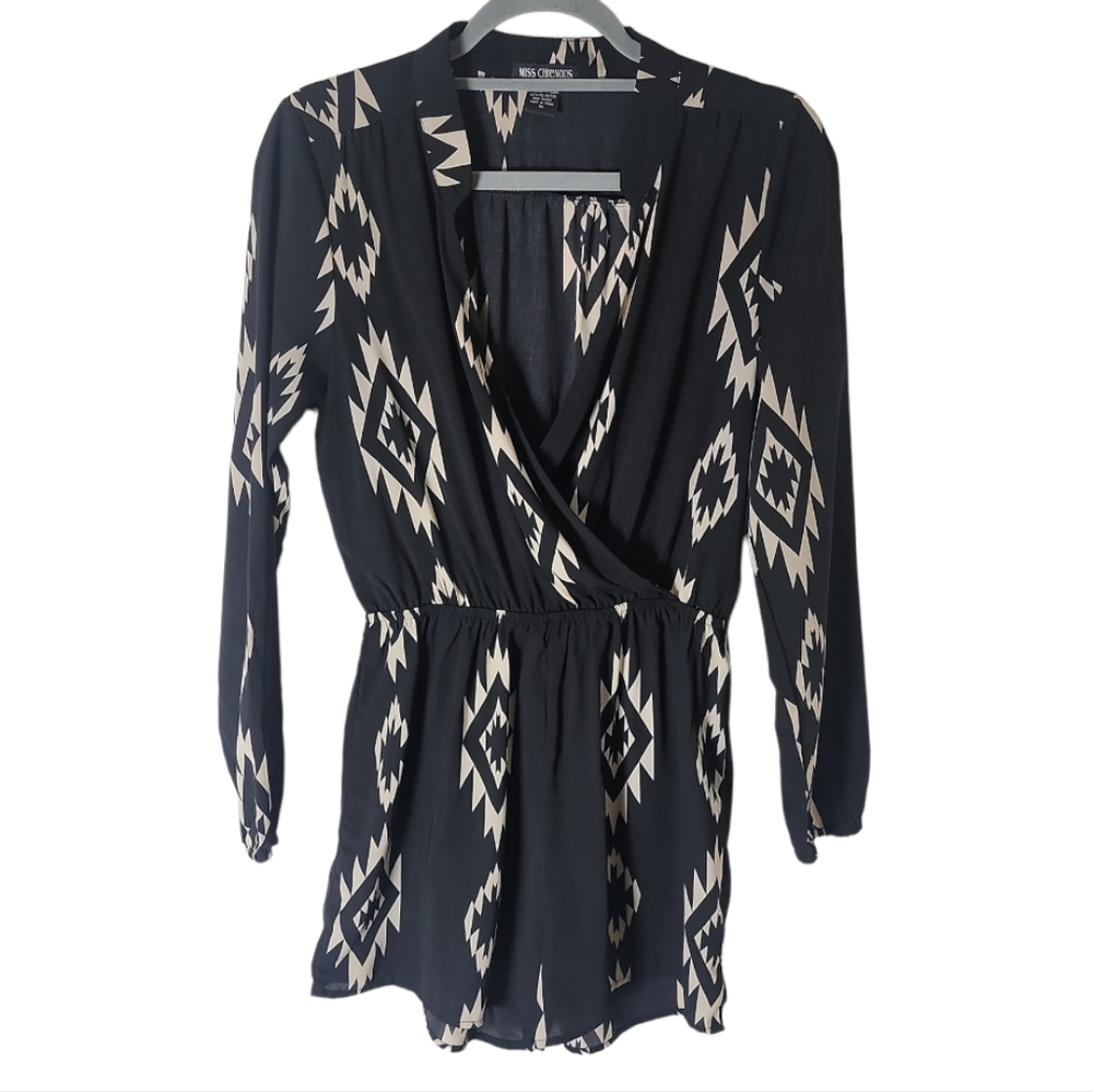Miss Chievous v neck faux wrap aztec print long sleeve romper size medium